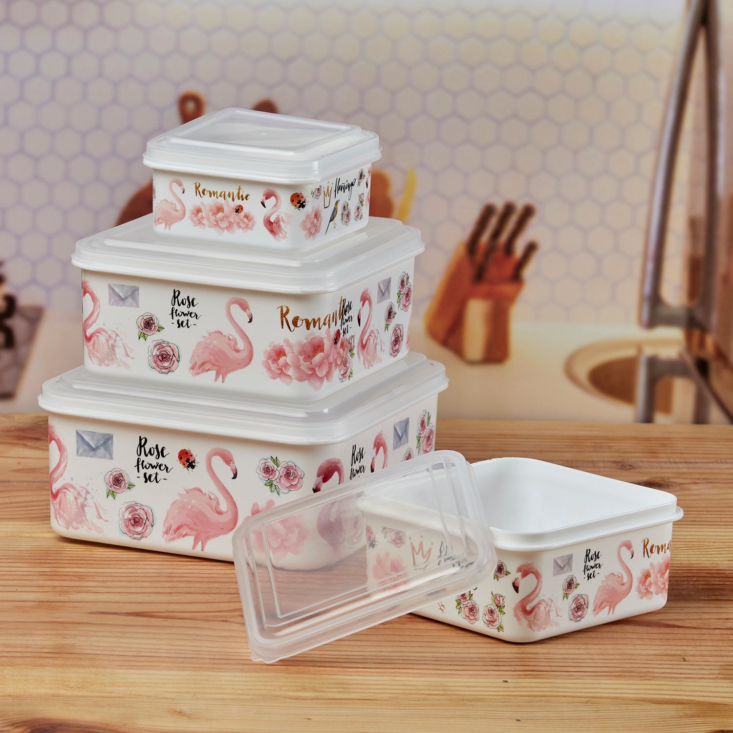 Plastic Airtight Food Storage Container with Lid, Set of 4, Square (141-1F)