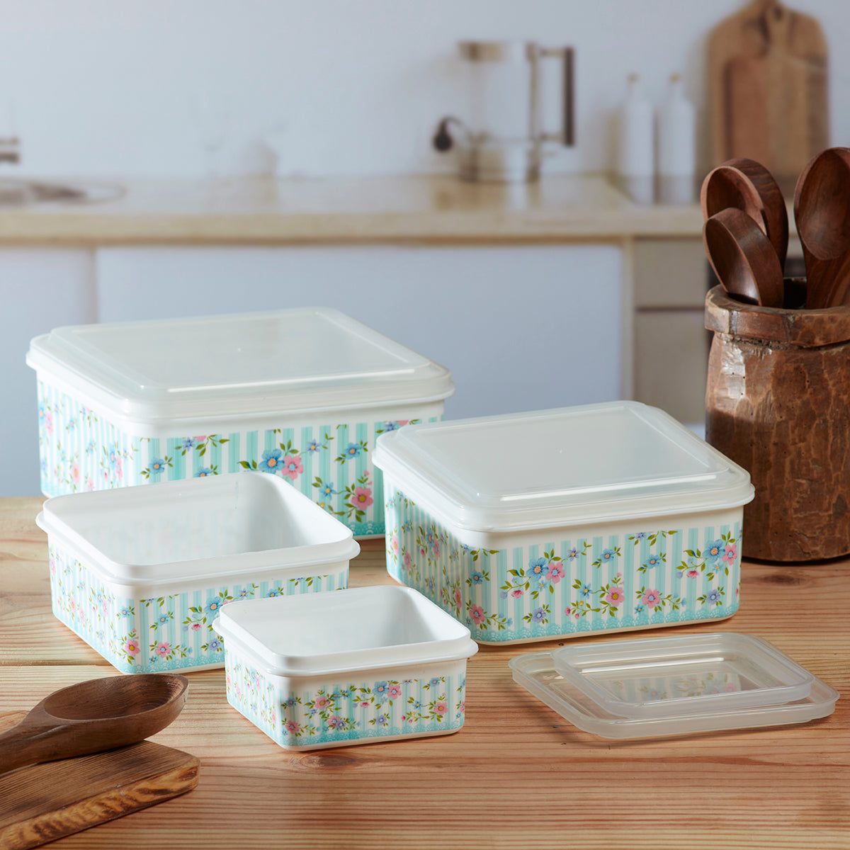 Plastic Airtight Food Storage Container with Lid, Set of 4, Square (141-1F)