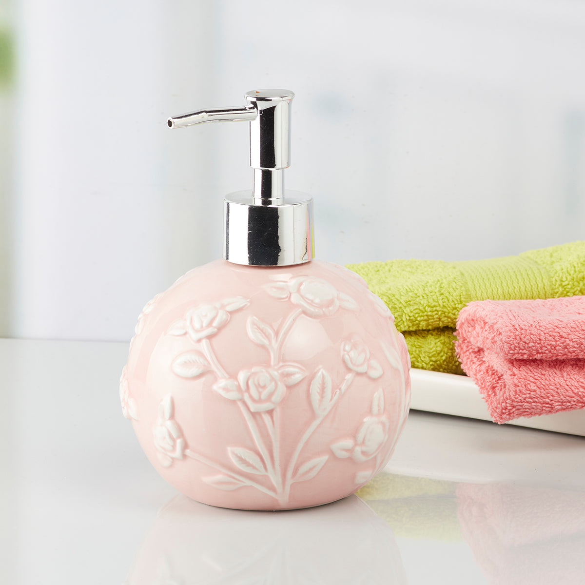 Ceramic Soap Dispenser handwash Pump for Bathroom, Set of 1, Pink (8017)