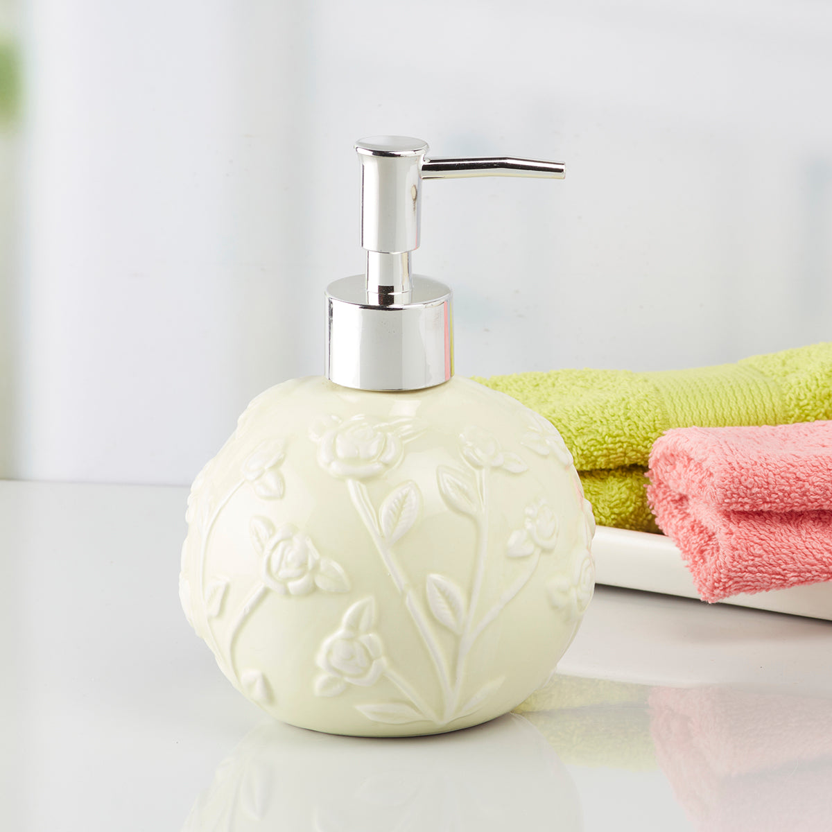 Ceramic Soap Dispenser handwash Pump for Bathroom, Set of 1, Pink (8017)