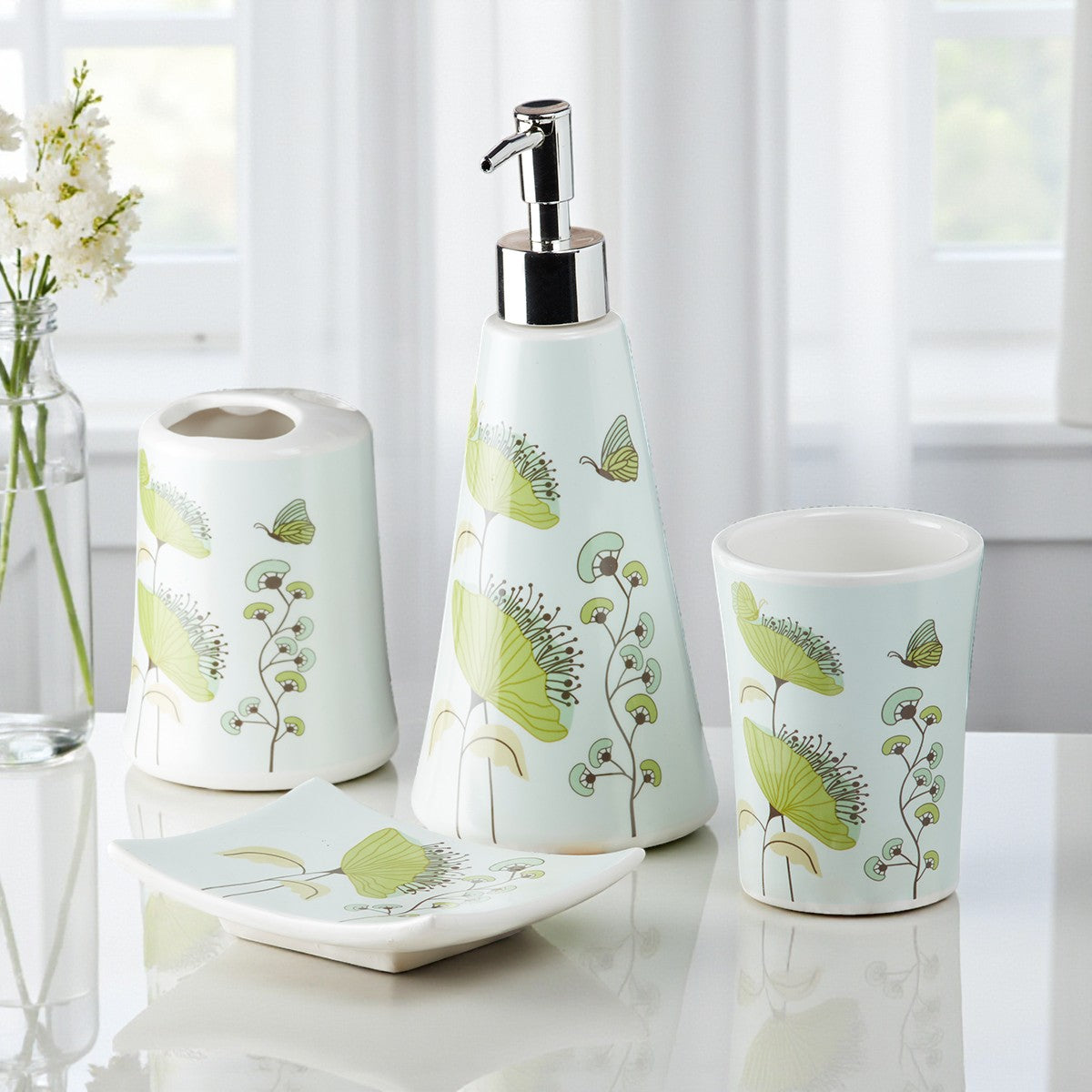Ceramic Bathroom Accessories Set of 4 with Soap Dispenser (8171)