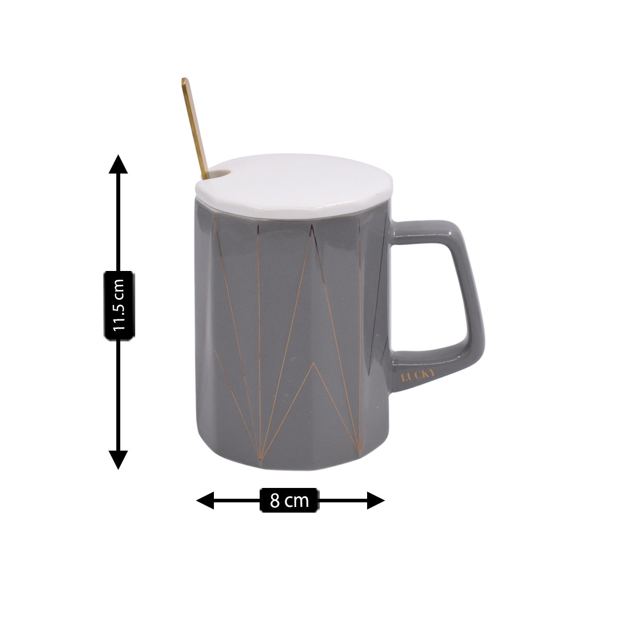 Fancy Ceramic Coffee or Tea Mug with Lid and Handle with Spoon (1011-B)
