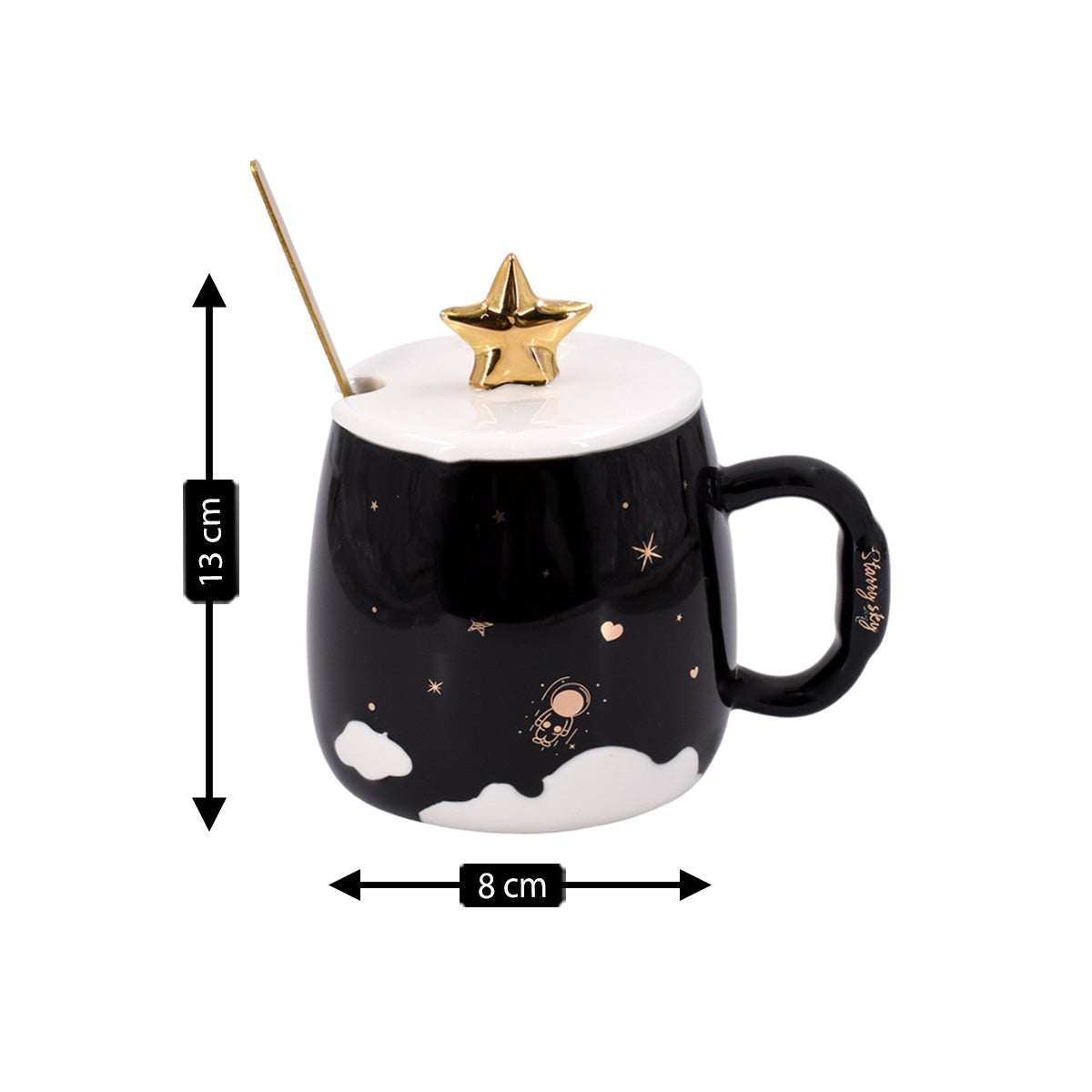 Fancy Ceramic Coffee or Tea Mug with Lid and Handle with Spoon (3171)