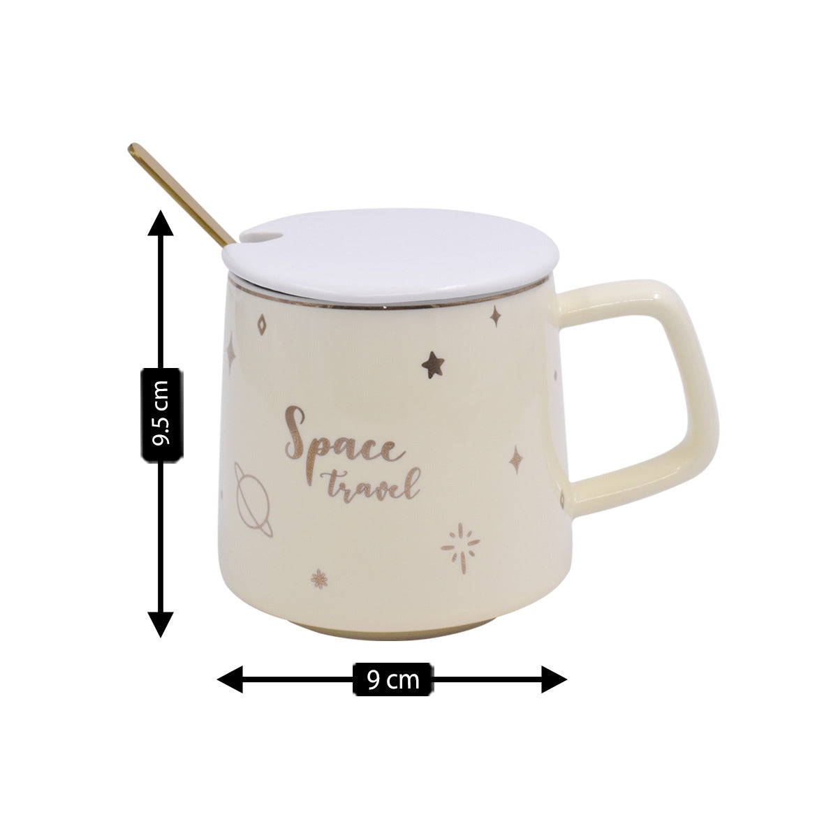 Fancy Ceramic Coffee or Tea Mug with Lid and Handle with Spoon (8423)