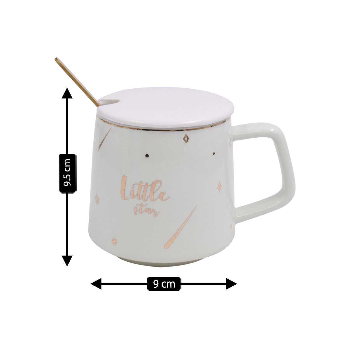 Fancy Ceramic Coffee or Tea Mug with Lid and Handle with Spoon (8426)