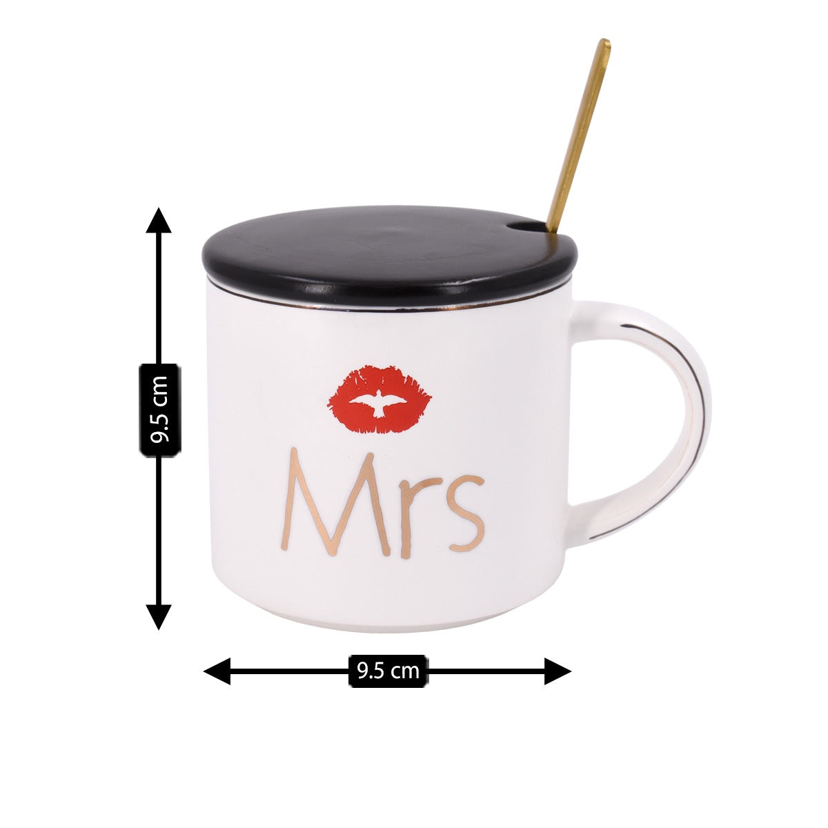 Fancy Ceramic Coffee or Tea Mug with Lid and Handle with Spoon (8432)