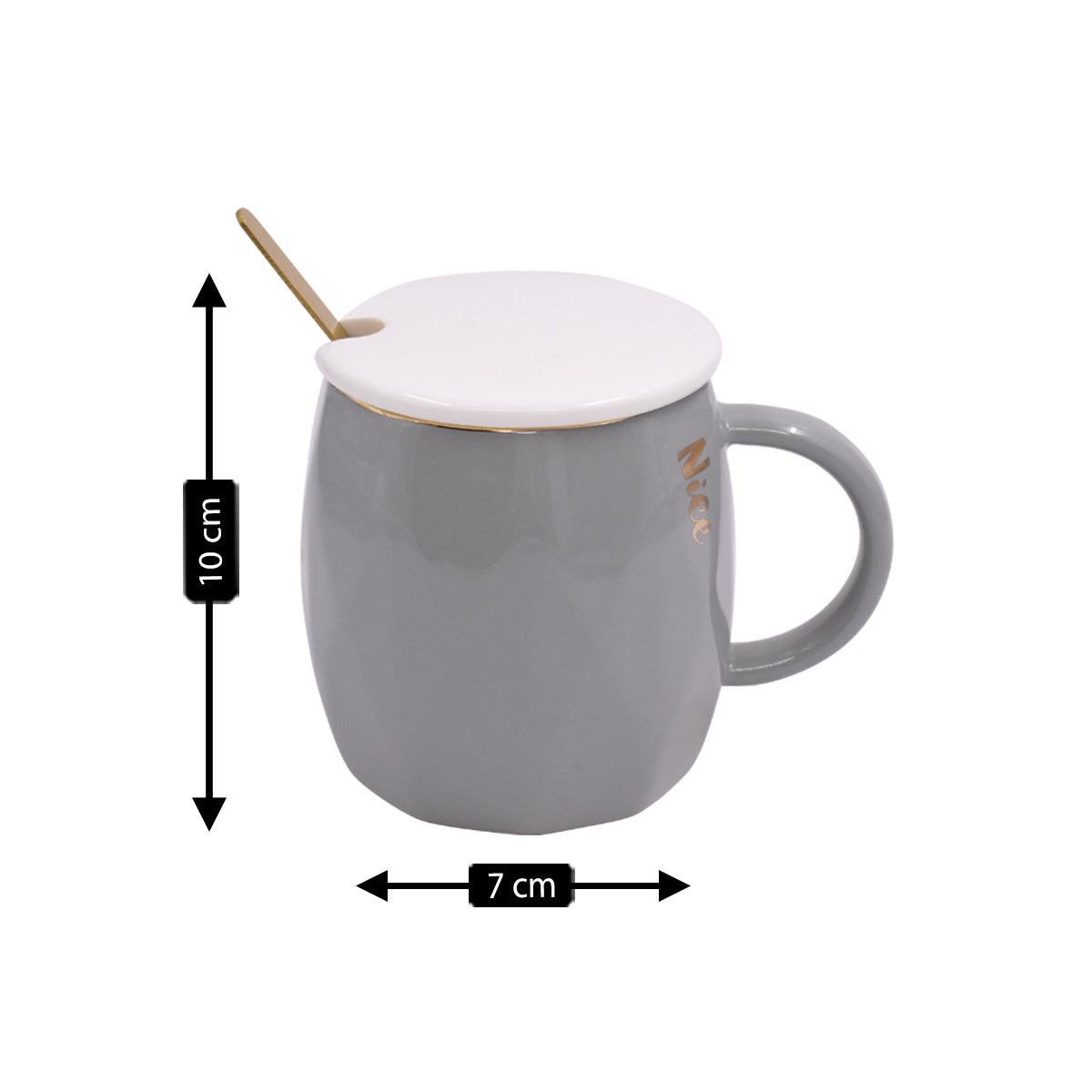 Fancy Ceramic Coffee or Tea Mug with Lid and Handle with Spoon (8438)