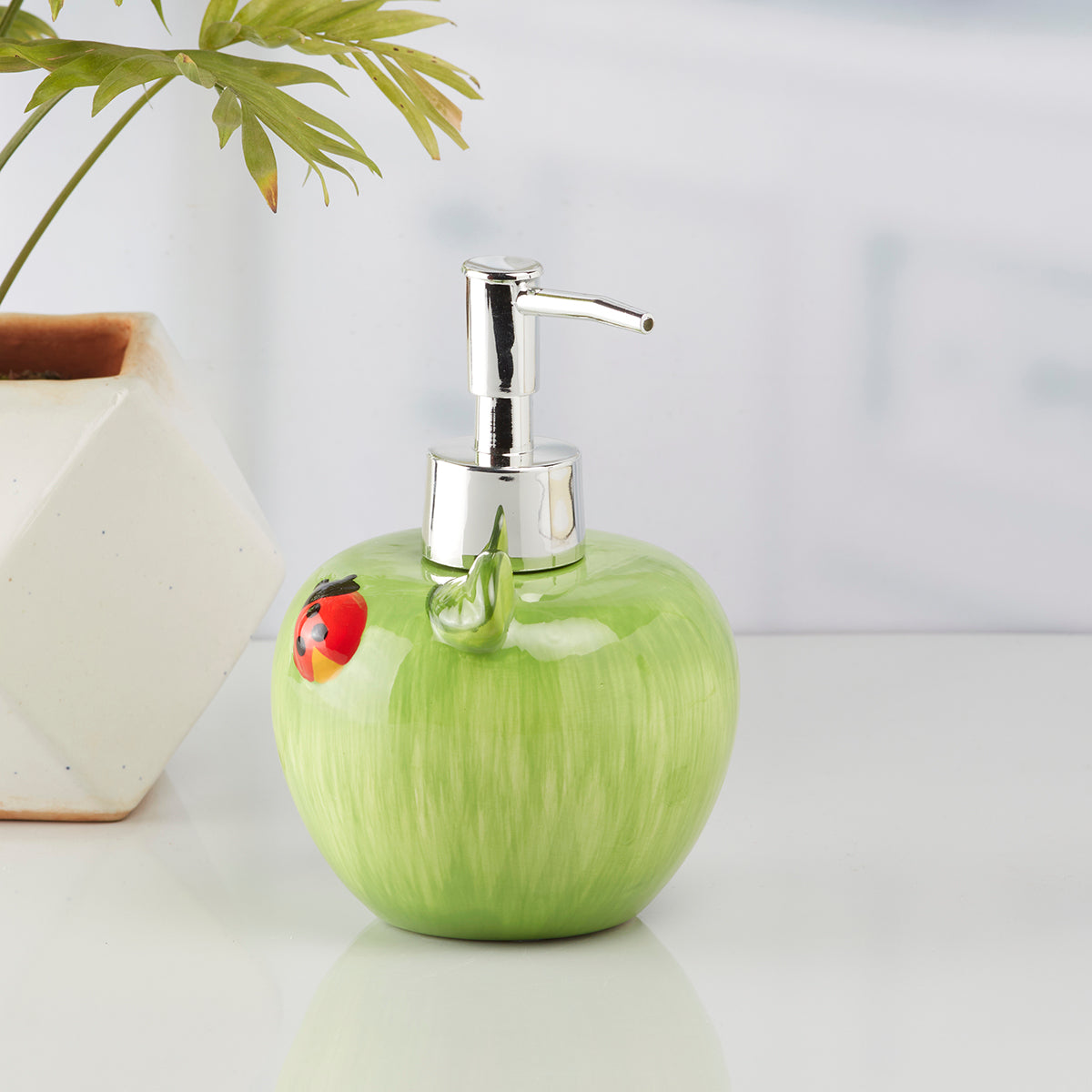 Ceramic Soap Dispenser handwash Pump for Bathroom, Set of 1, Green (10172)
