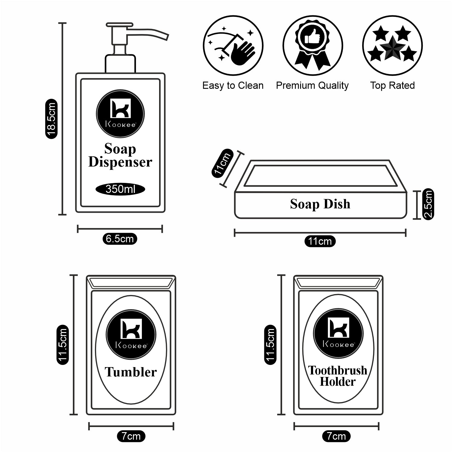 Ceramic Bathroom Accessories Set of 4 with Soap Dispenser (10189)