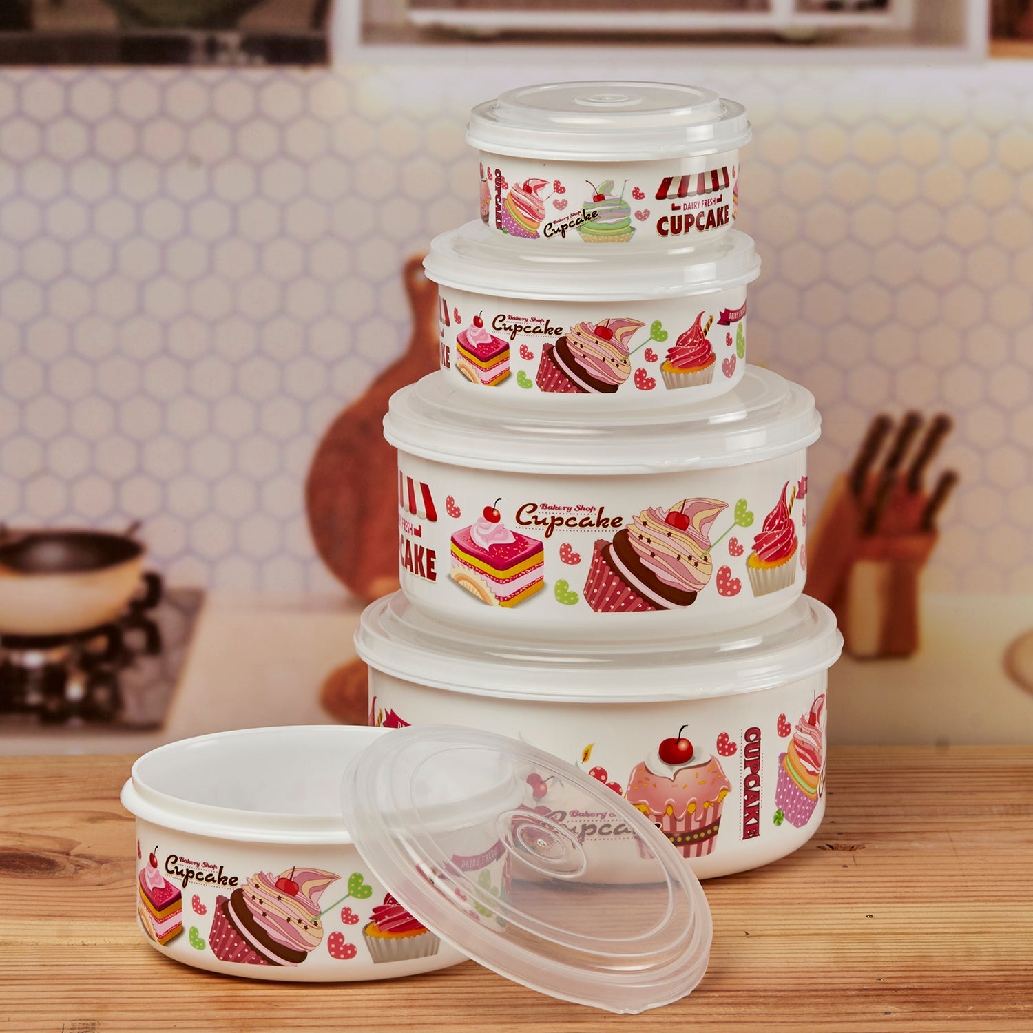 Plastic Airtight Food Storage Container with Lid, Set of 4, Round (10693)