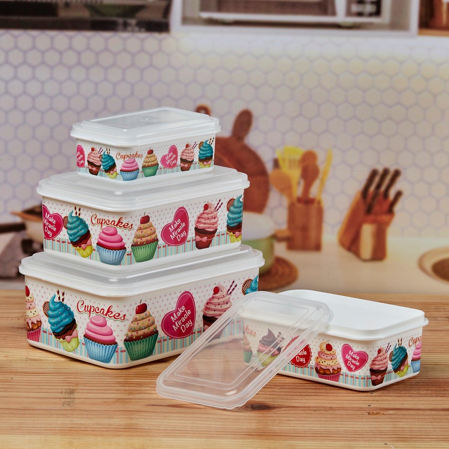 Plastic Airtight Food Storage Container with Lid, Set of 4, Rectangle (10700)