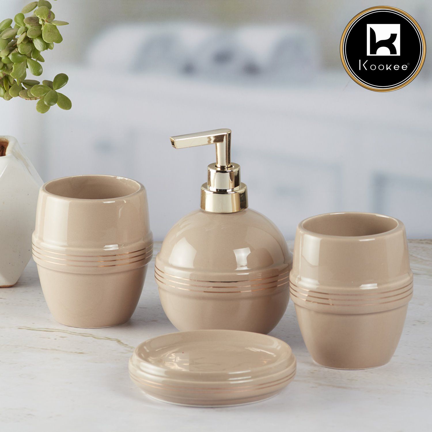 Ceramic Bathroom Set of 4 with Soap Dispenser (5758)