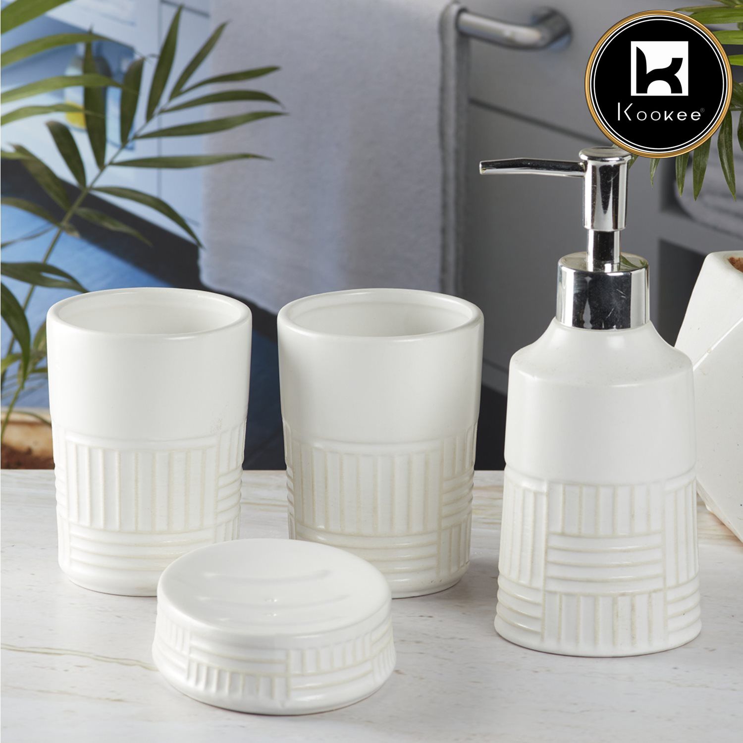 Ceramic Bathroom Set of 4 with Soap Dispenser (8142)