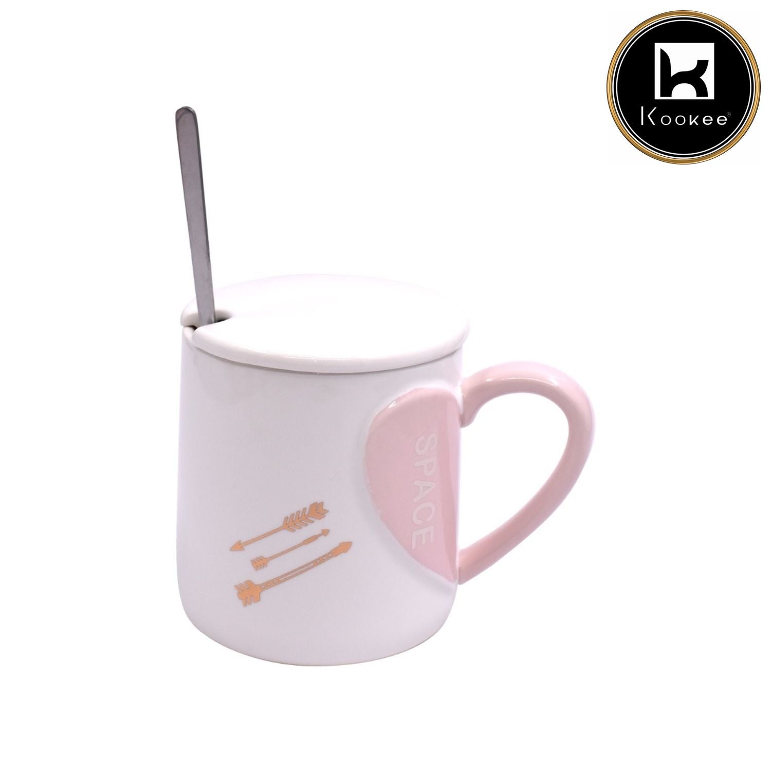 Fancy Ceramic Coffee or Tea Mug with Lid and Handle with Spoon (8408)