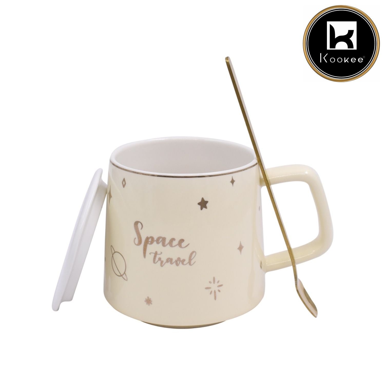 Fancy Ceramic Coffee or Tea Mug with Lid and Handle with Spoon (8423)