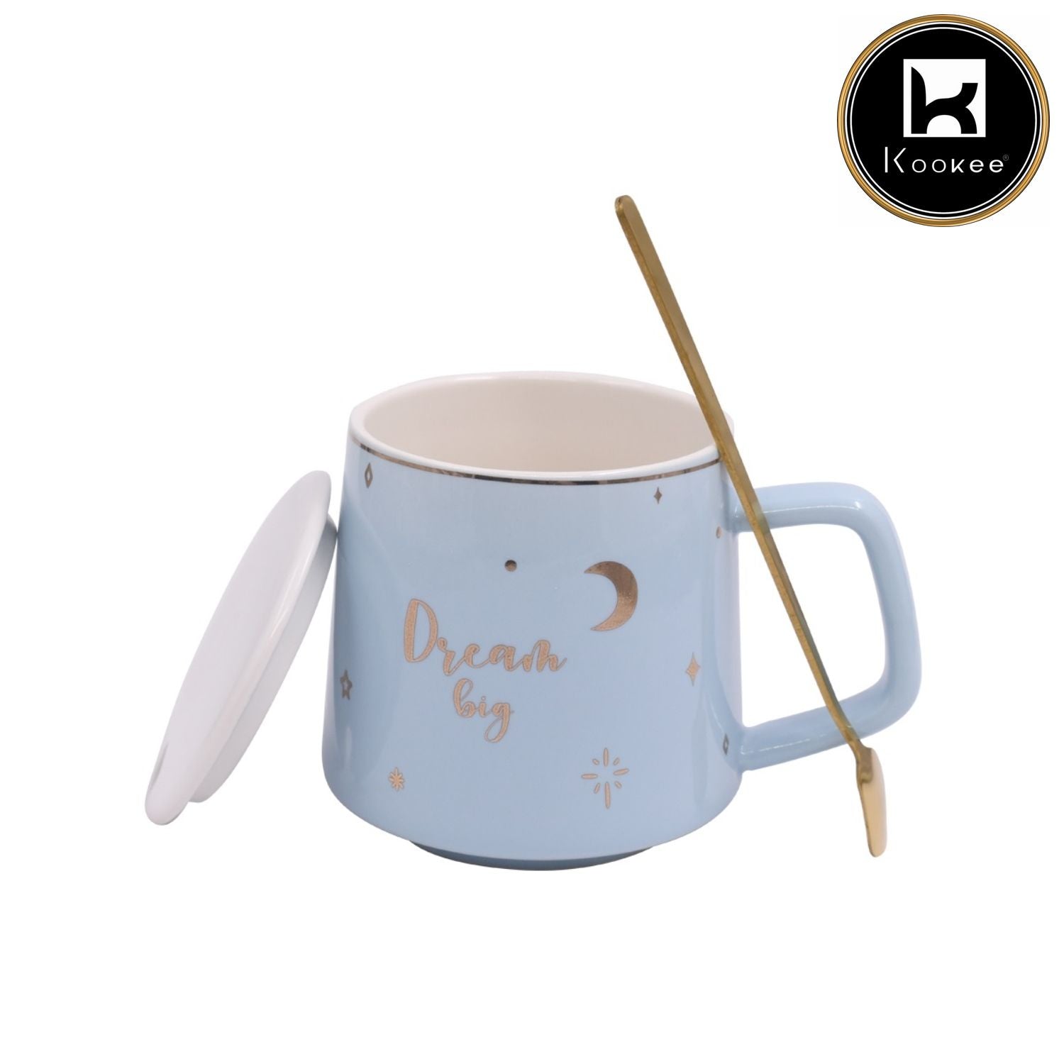 Fancy Ceramic Coffee or Tea Mug with Lid and Handle with Spoon (8425)