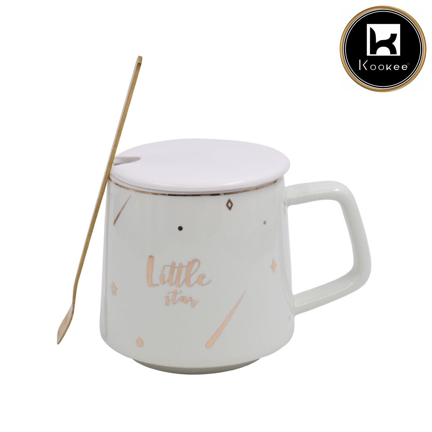 Fancy Ceramic Coffee or Tea Mug with Lid and Handle with Spoon (8426)