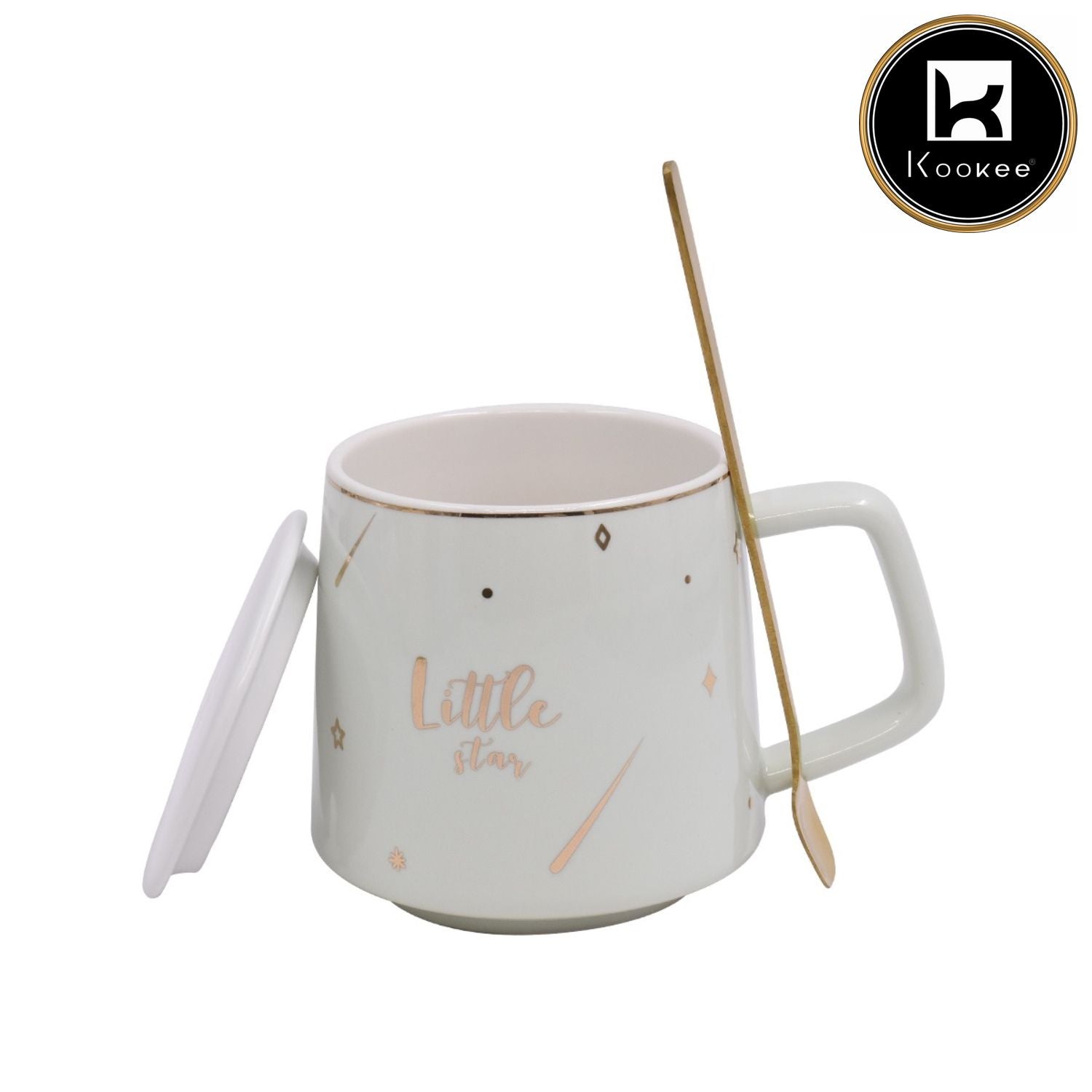 Fancy Ceramic Coffee or Tea Mug with Lid and Handle with Spoon (8426)