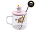 Fancy Glass Coffee or Tea Mug with Ceramic Lid and Handle with Spoon (8499)