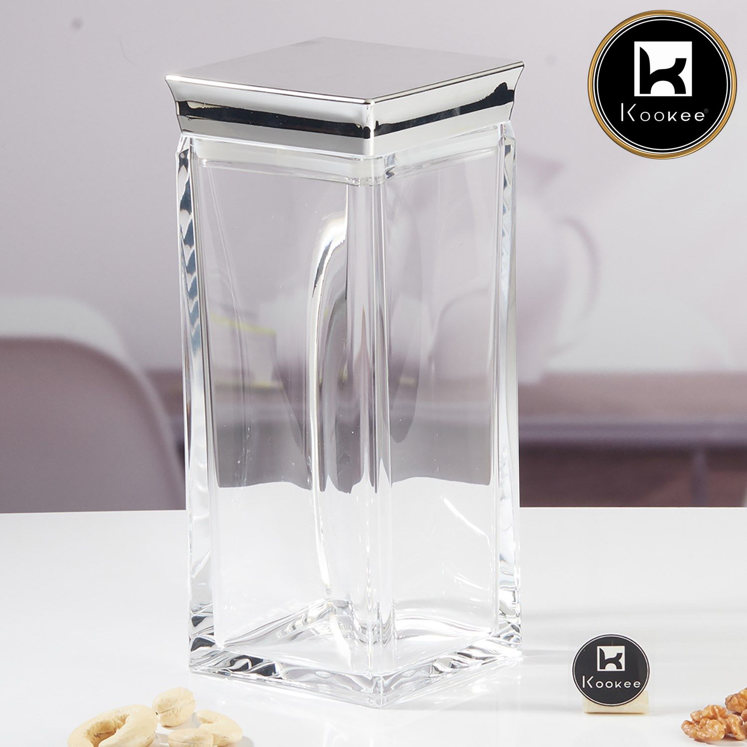 Kookee Acrylic Airtight Canister Jar & Container for Kitchen Food Storage, Used for Store Uncooked Rice, Cereal, Pasta, Coffee, Tea, Flour, Sugar