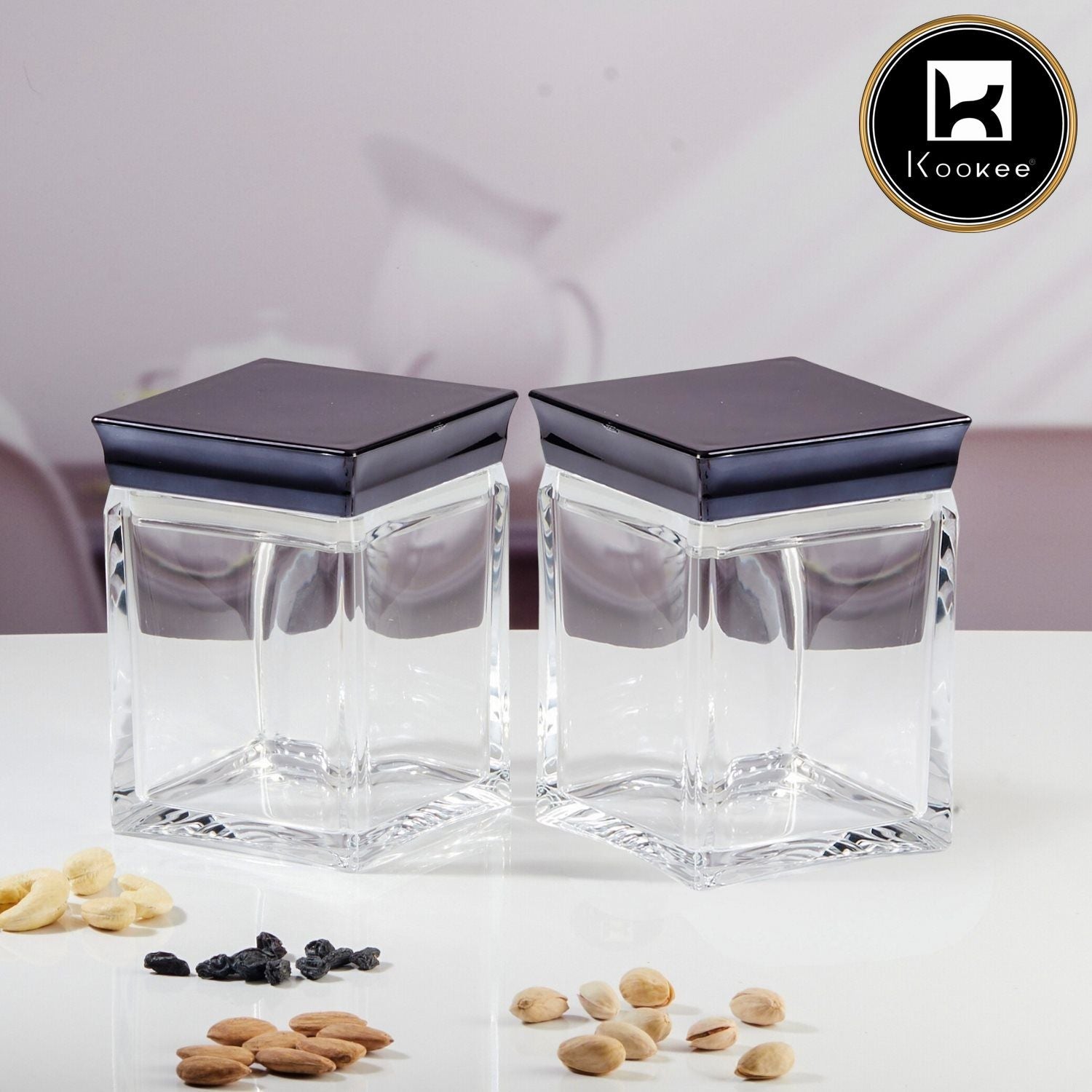 Kookee Acrylic Airtight Canister Jar & Container for Kitchen Food Storage, Used for Store Uncooked Rice, Cereal, Pasta, Coffee, Tea, Flour, Sugar