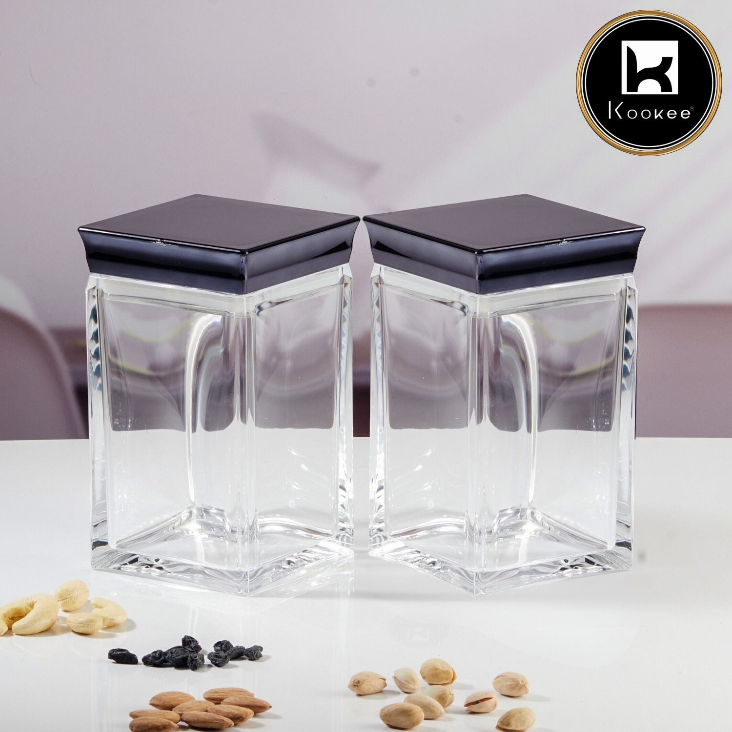 Kookee Acrylic Airtight Canister Jar & Container for Kitchen Food Storage, Used for Store Uncooked Rice, Cereal, Pasta, Coffee, Tea, Flour, Sugar