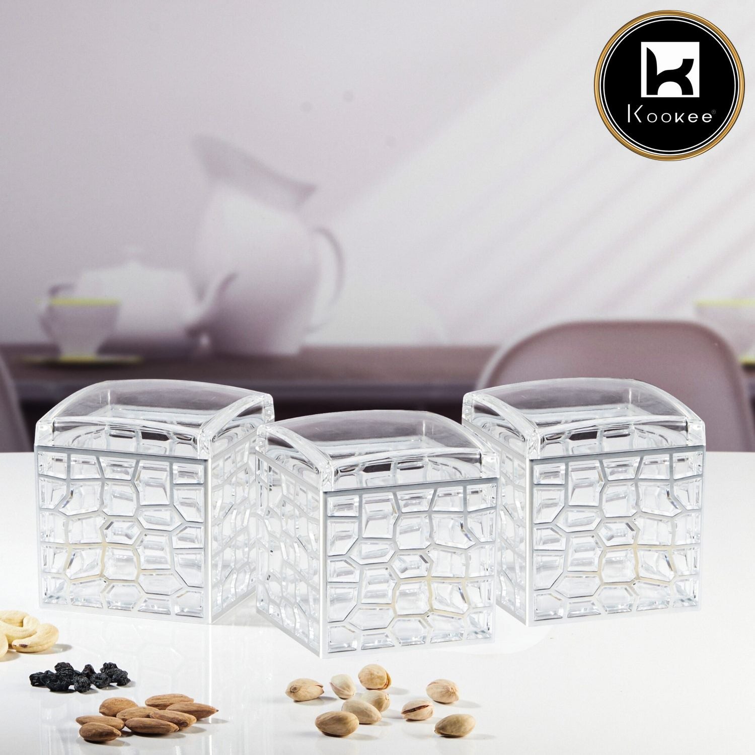 Kookee Acrylic Airtight Canister Jar & Container for Kitchen Food Storage, Used for Store Uncooked Rice, Cereal, Pasta, Coffee, Tea, Flour, Sugar