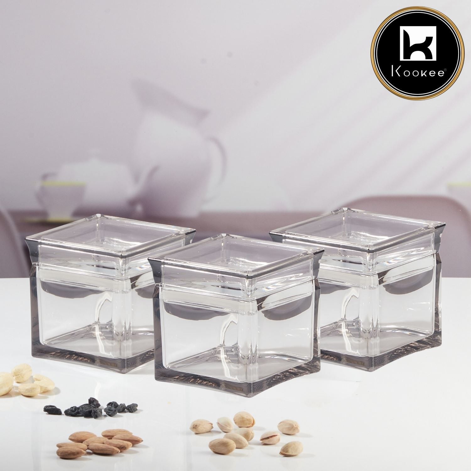 Kookee Acrylic Airtight Canister Jar & Container for Kitchen Food Storage, Used for Store Uncooked Rice, Cereal, Pasta, Coffee, Tea, Flour, Sugar