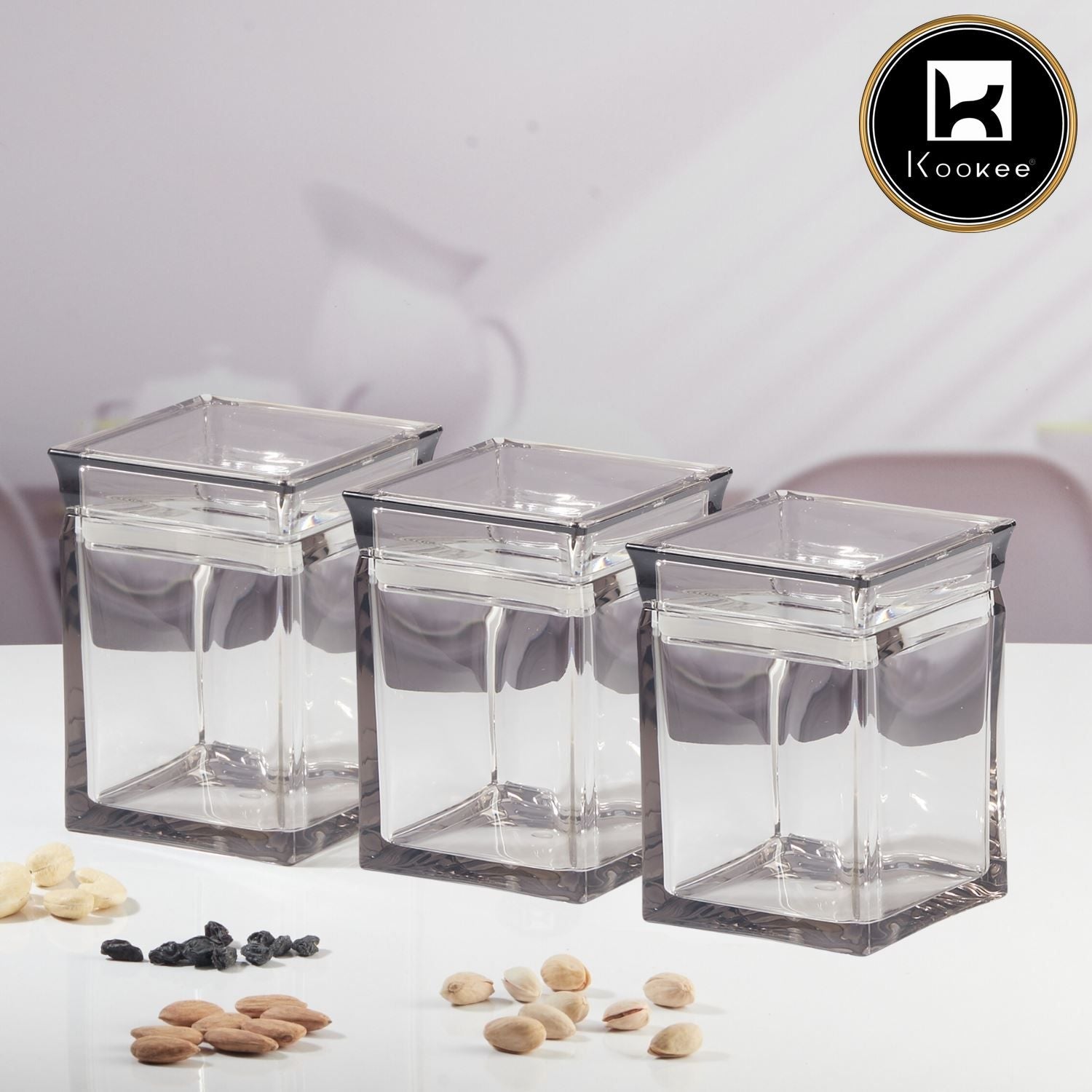 Acrylic Airtight Canister Jar & Container for Kitchen (Pack of 3) (11233)