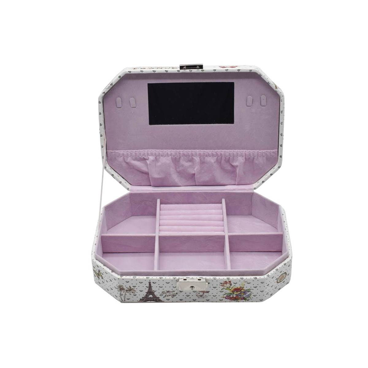 Jewellery Organizer Box with Mirror, 6 Section storage, PU Leather (123-3)
