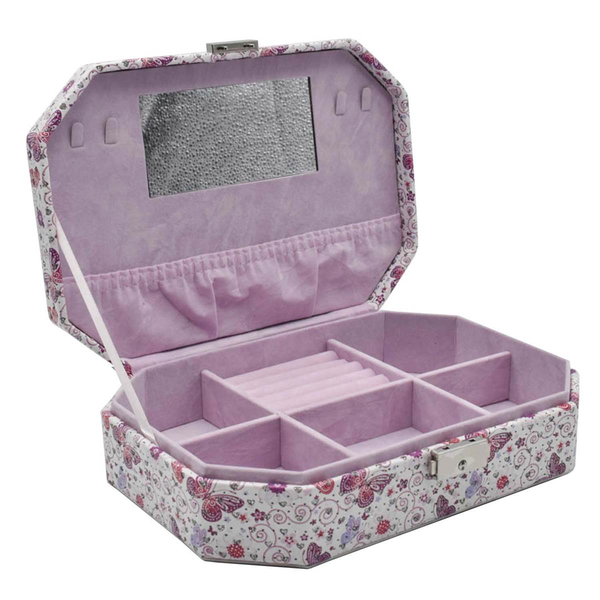 Jewellery Organizer Box with Mirror, 6 Section storage, PU Leather (123-7)