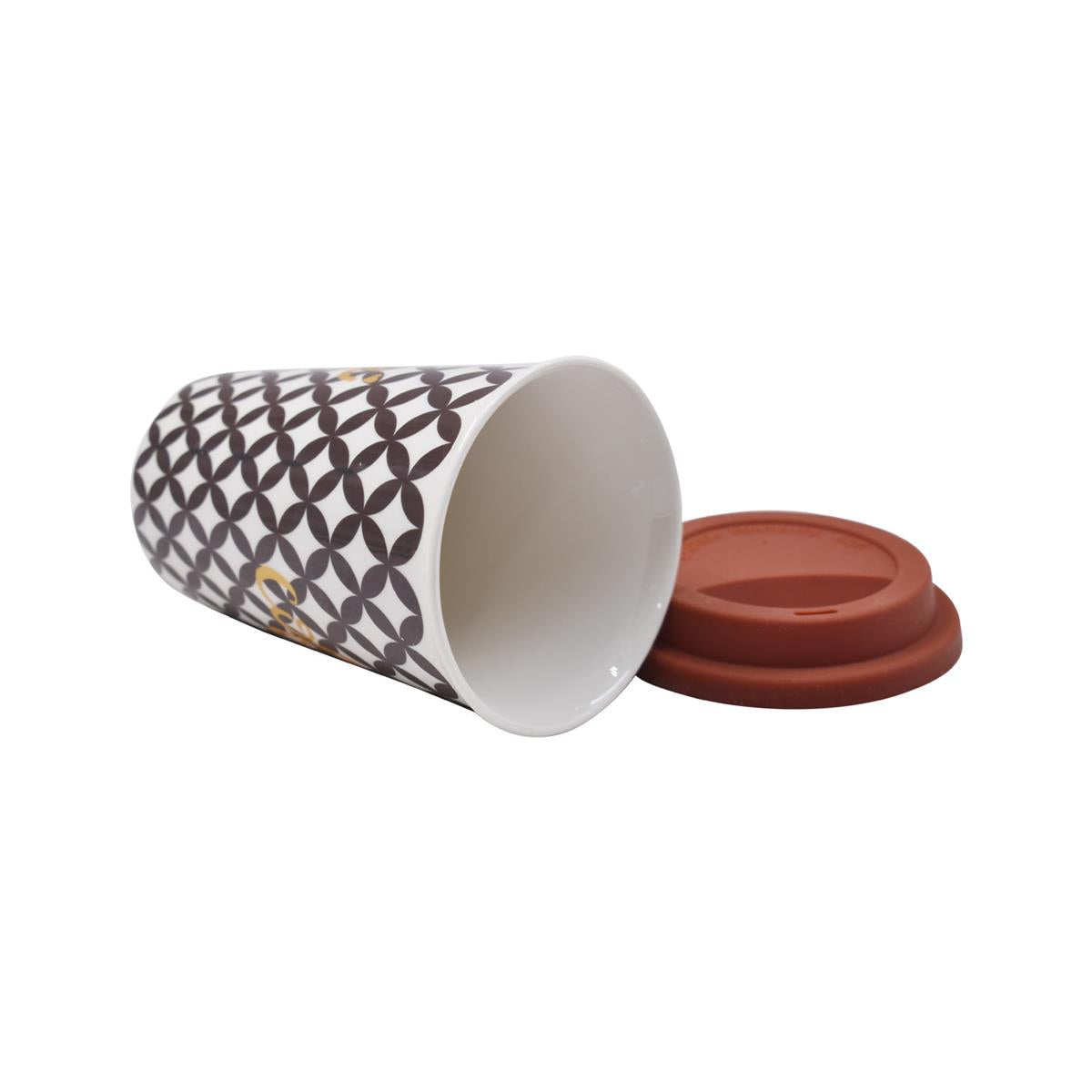 Ceramic Coffee or Tea Tall Tumbler with Silicone Lid - 275ml (BPM4875-B)