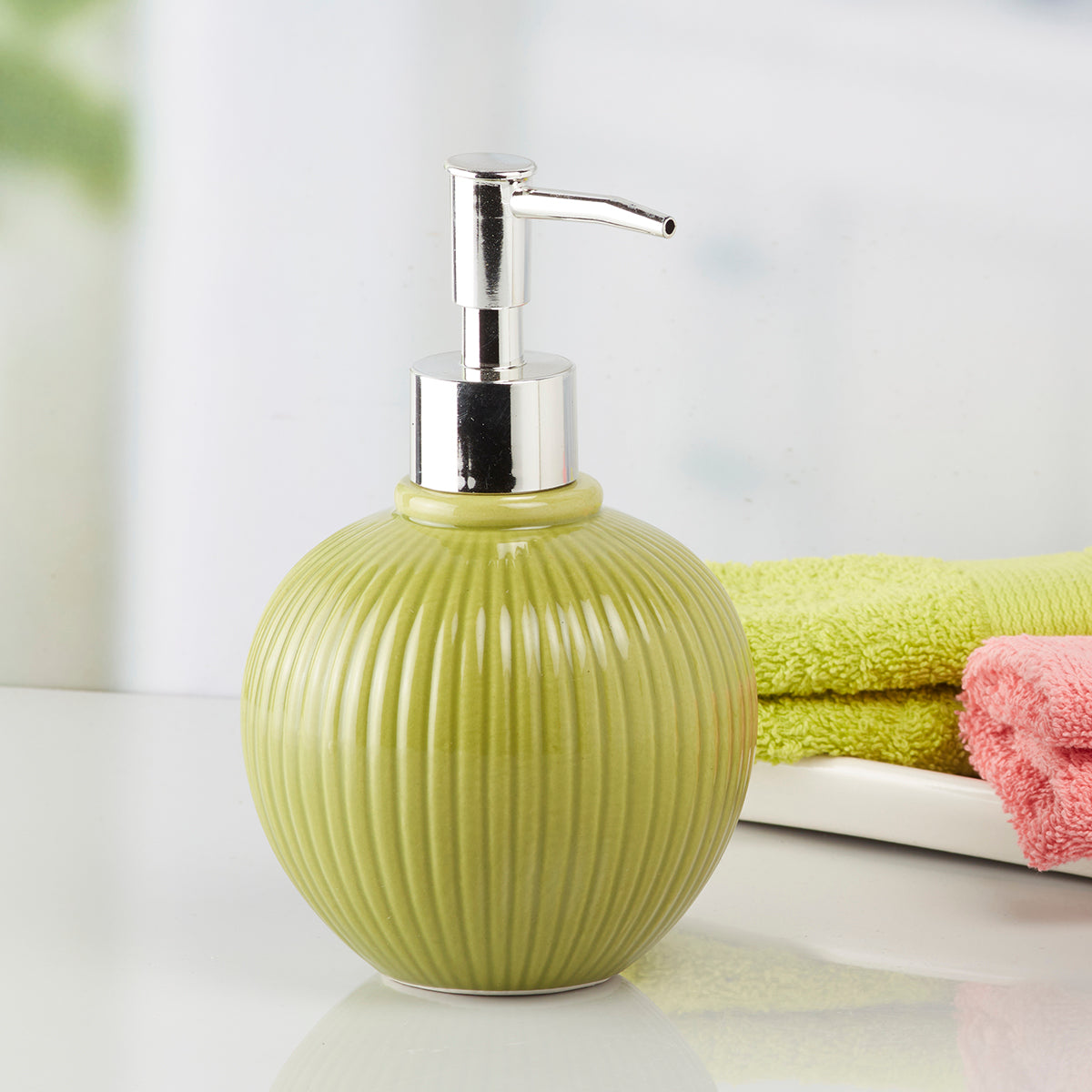Ceramic Soap Dispenser handwash Pump for Bathroom, Set of 1, Green (8049)