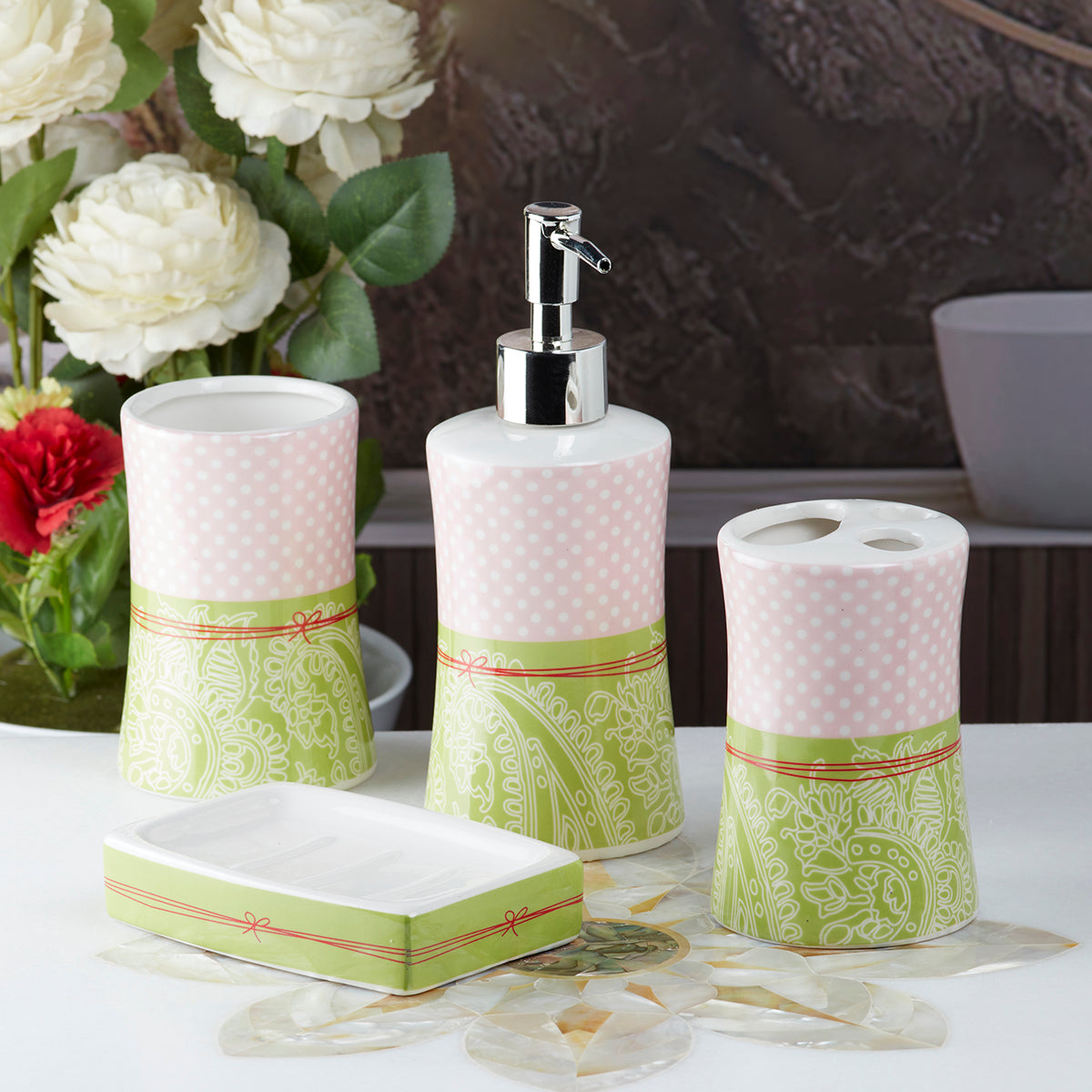 Ceramic Bathroom Accessories Set of 4 Bath Set with Soap Dispenser (8173)