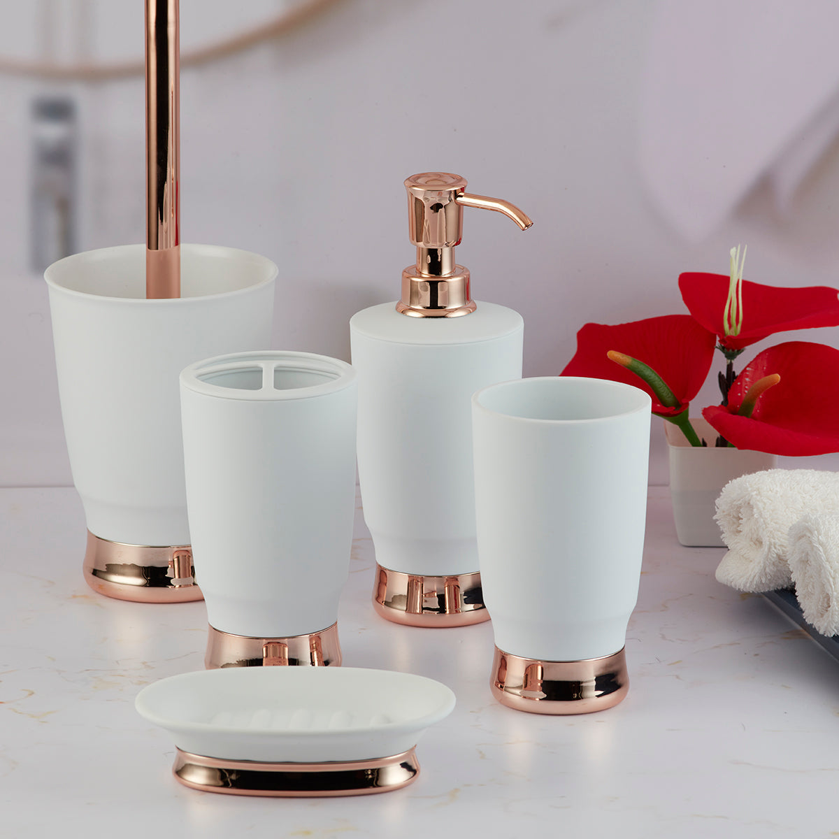 Acrylic Bathroom Accessories Set of 5 Bath Set with Soap Dispenser (10028)
