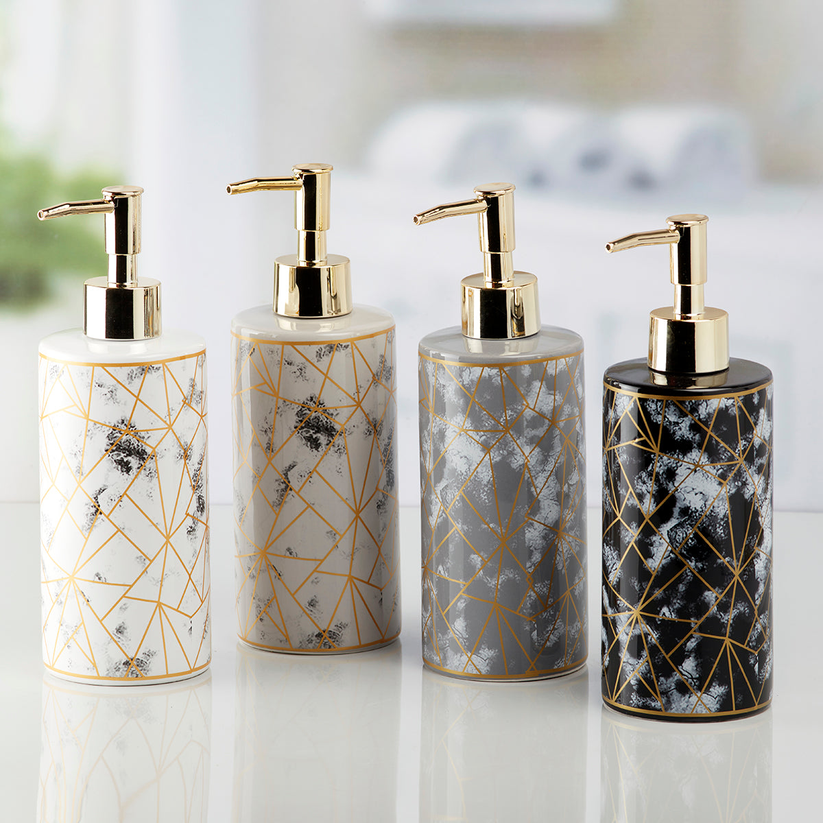 Ceramic Soap Dispenser handwash Pump for Bathroom, Set of 1, Grey/Gold (10208)