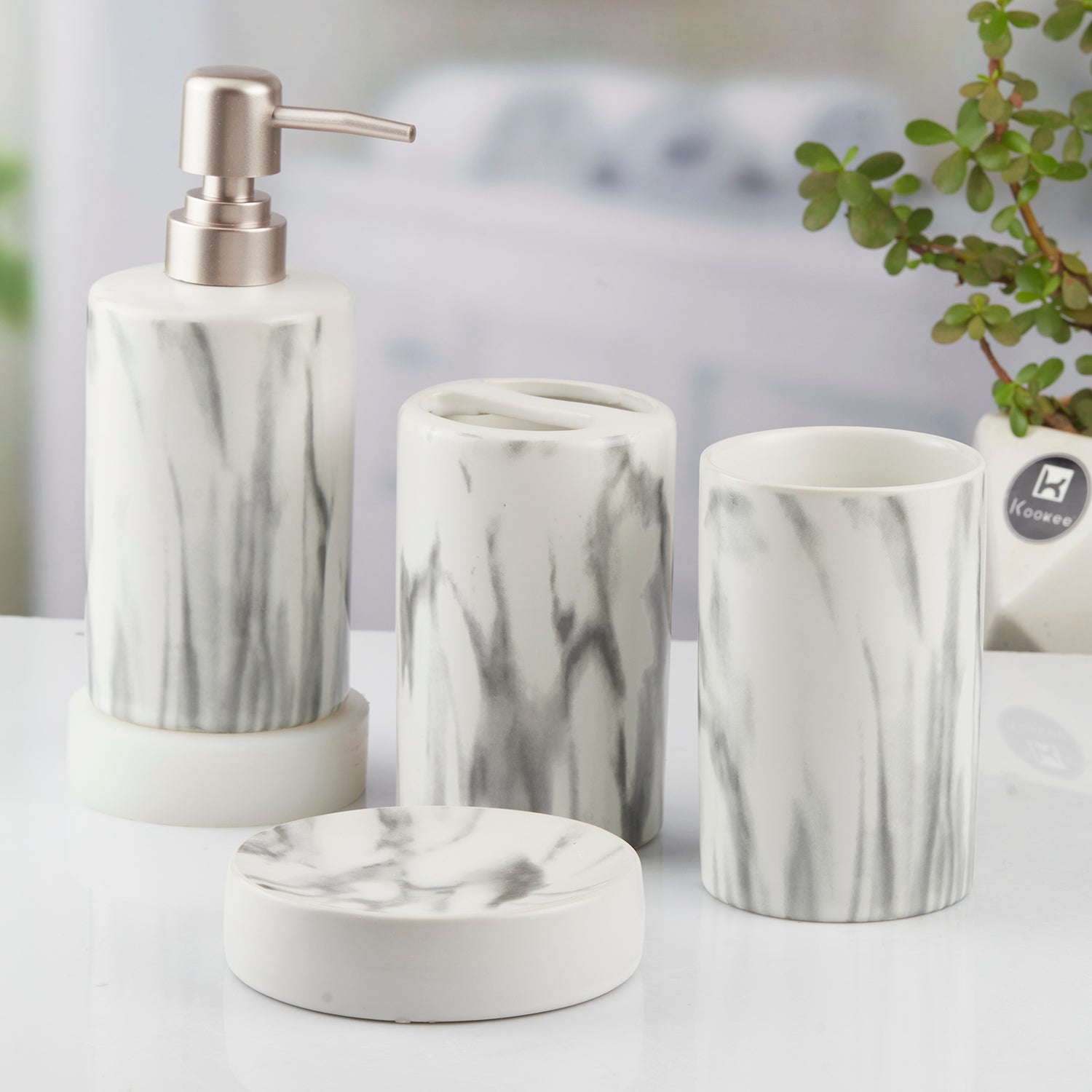 Ceramic Bathroom Set of 4 with Soap Dispenser (10424)