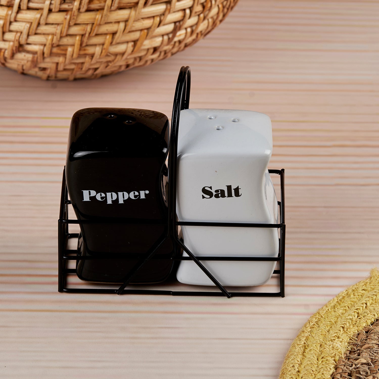 Ceramic Salt and Pepper Shakers Set with tray for Dining Table (10659)