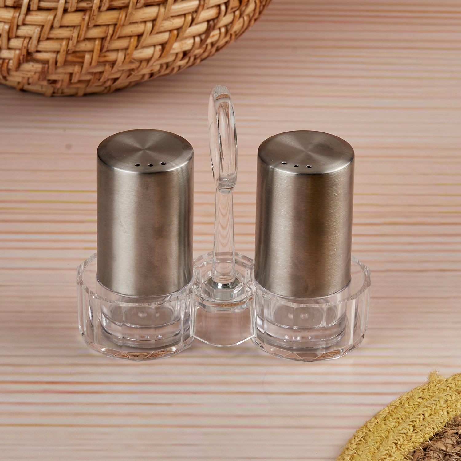 Acrylic Salt and Pepper Shakers Set with tray for Dining Table (10703)