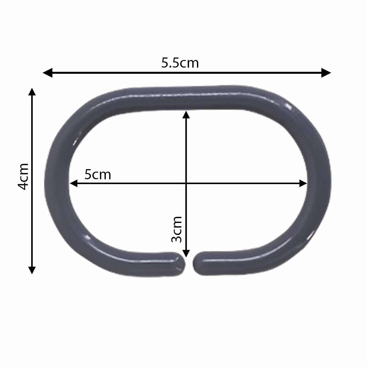 Shower Curtain Rings, 12 C shape Hooks - (JS160902) Grey