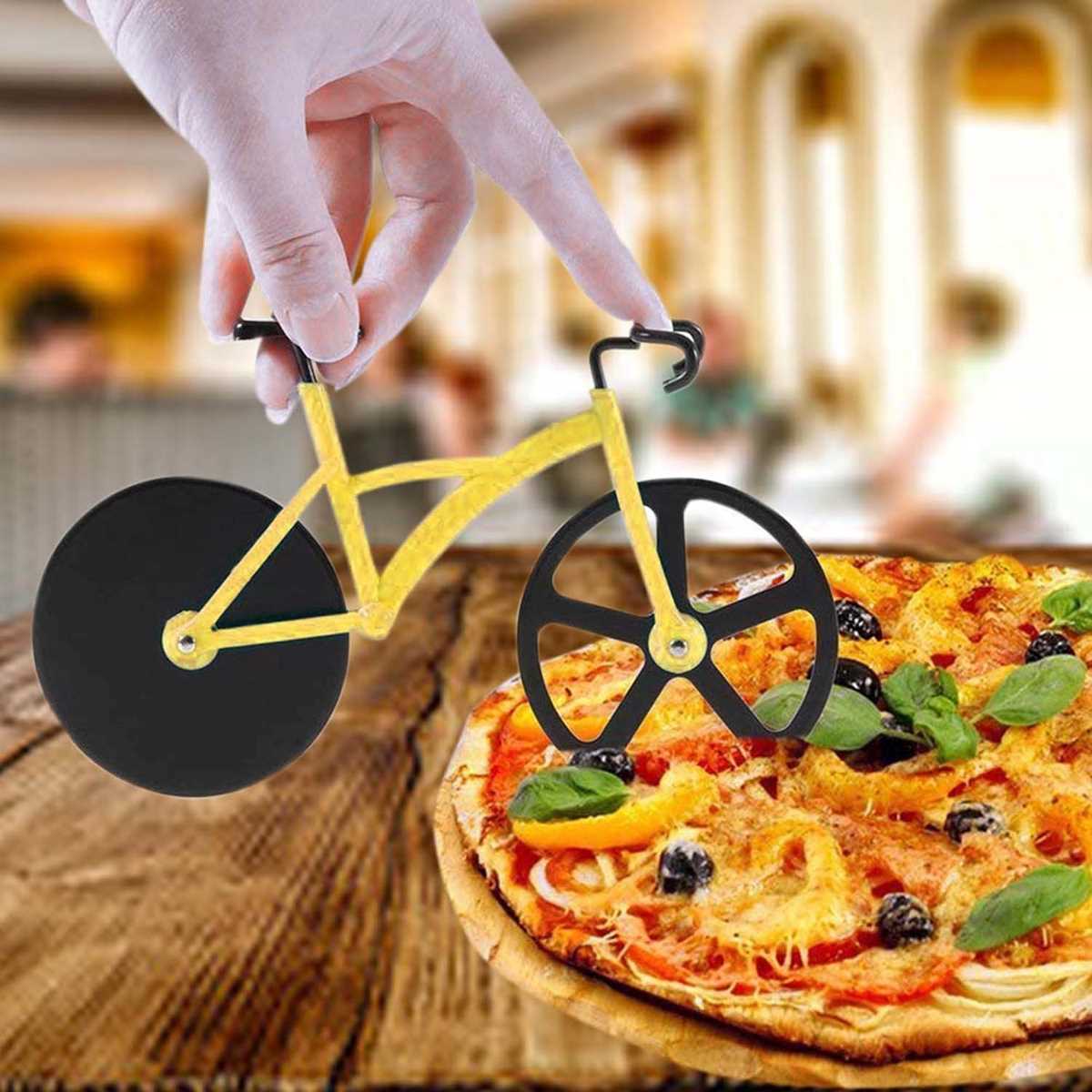 Pizza Cutter and Slicer for Kitchen Dual Stainless Steel Wheels (Yellow)