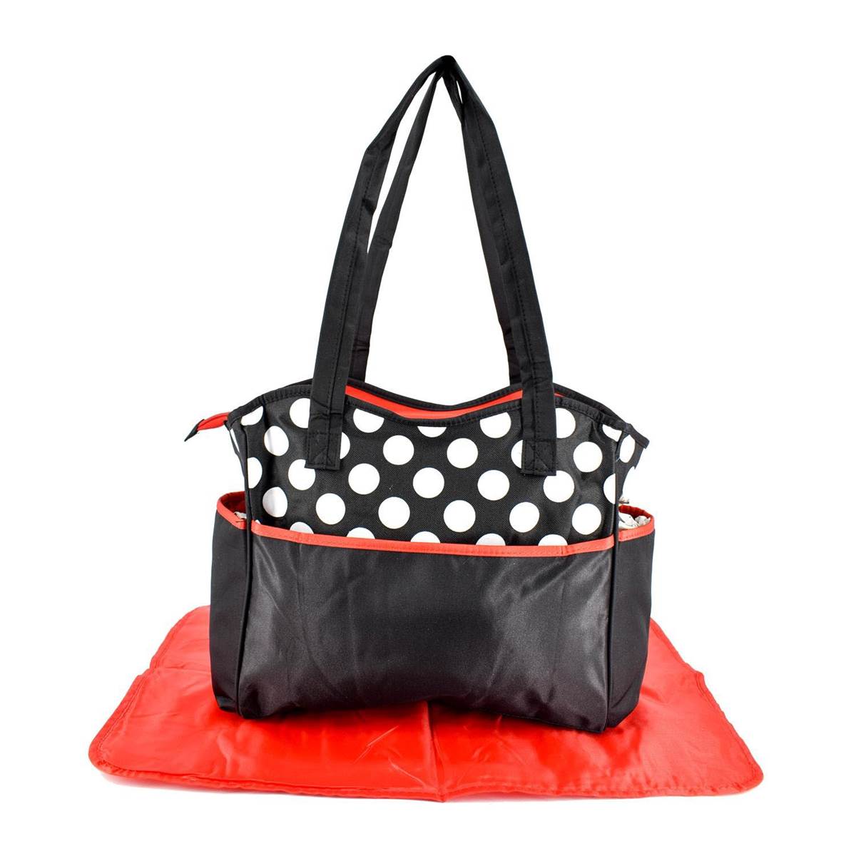 Kookee Mother Bag with Diaper Changing Mat - Black/Red & White Dot