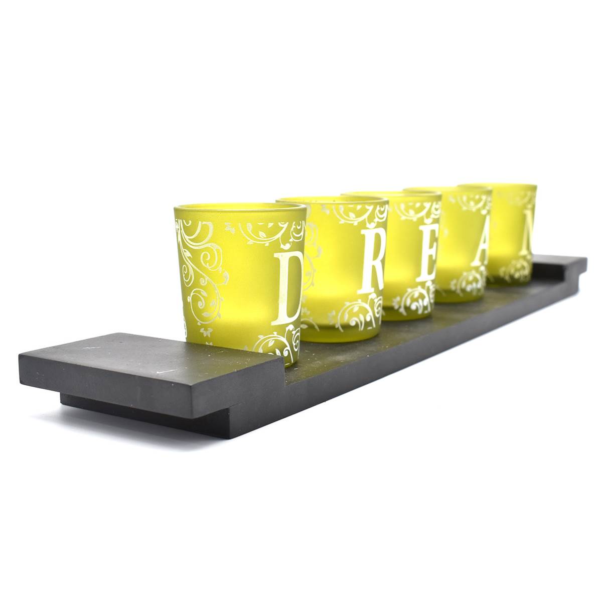 LED Light Flamless Glass Candles Set of 4 with Tray Holder (341)
