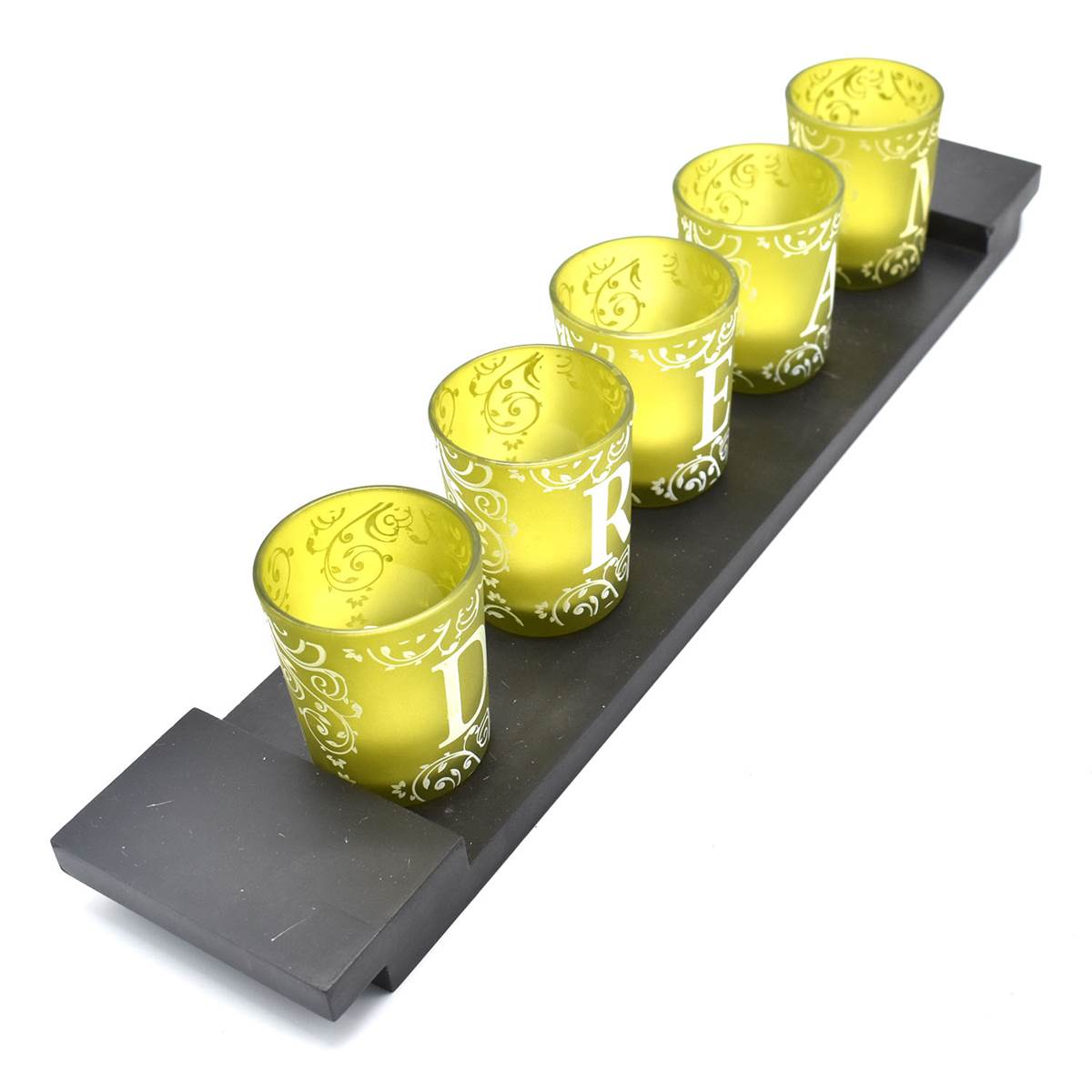 LED Light Flamless Glass Candles Set of 4 with Tray Holder (341)