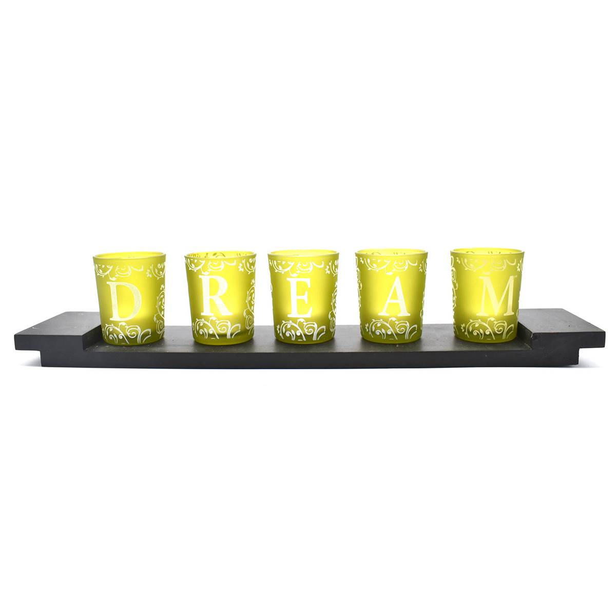 Kookee LED Light Flamless Glass Candles Set of 4 with Tray Holder (341)