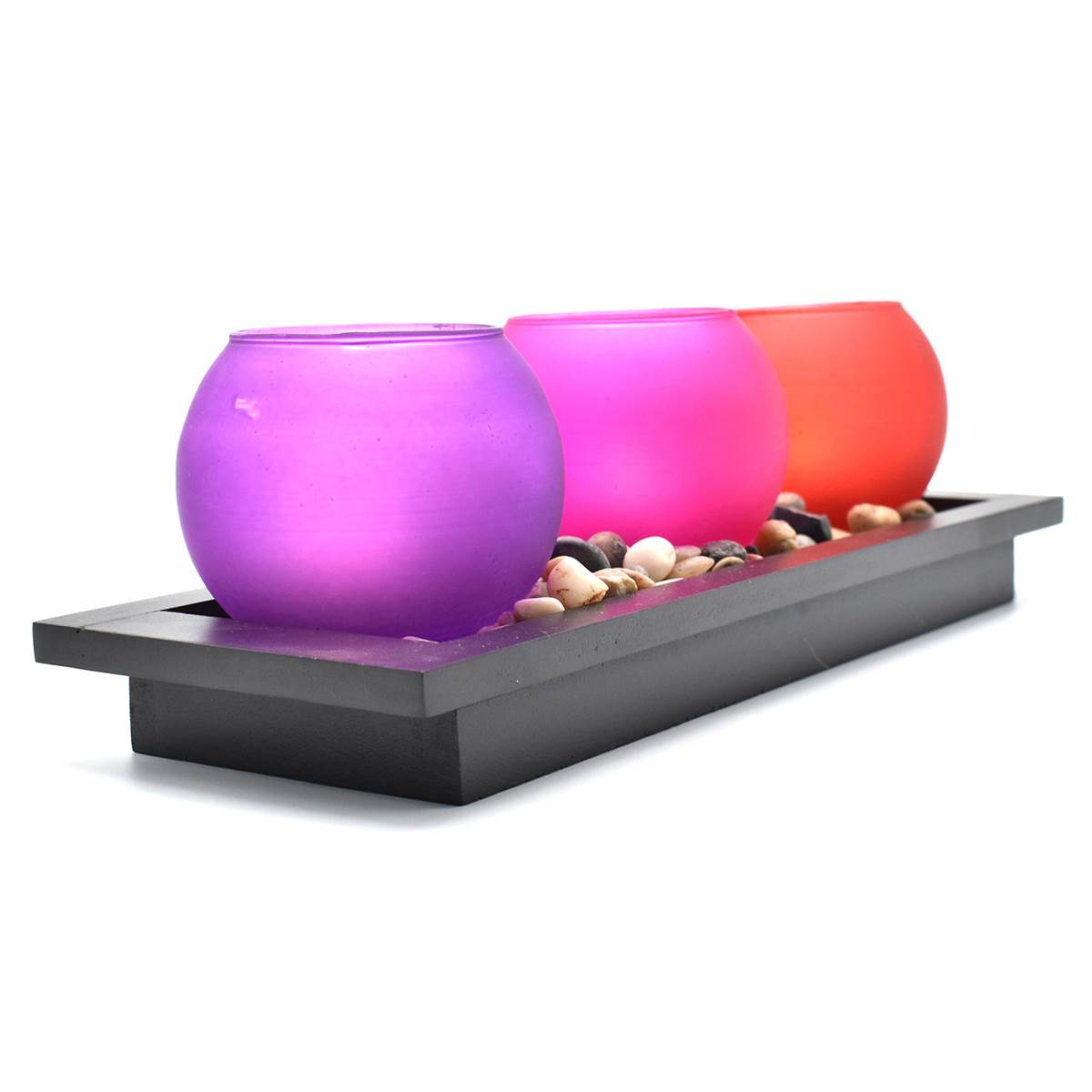 LED Light Flamless Oval Glass Candles Set of 3 with Tray Holder (542)