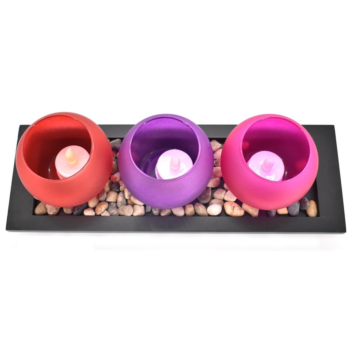LED Light Flamless Oval Glass Candles Set of 3 with Tray Holder (542)