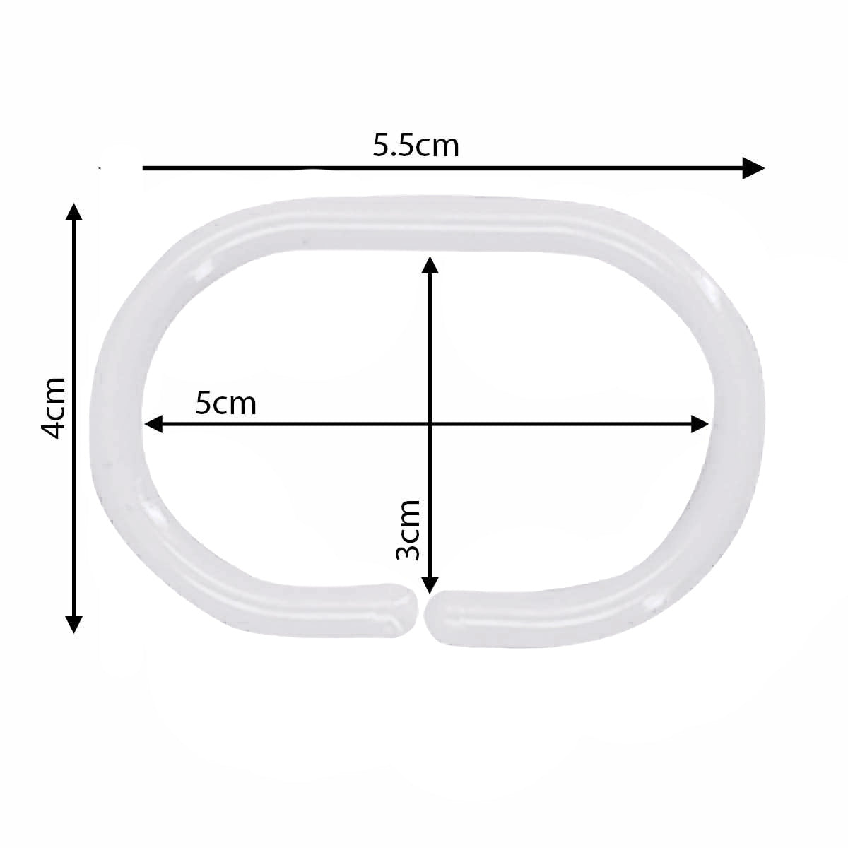 Shower Curtain Rings, 12 C shape Hooks - (JS160907) White