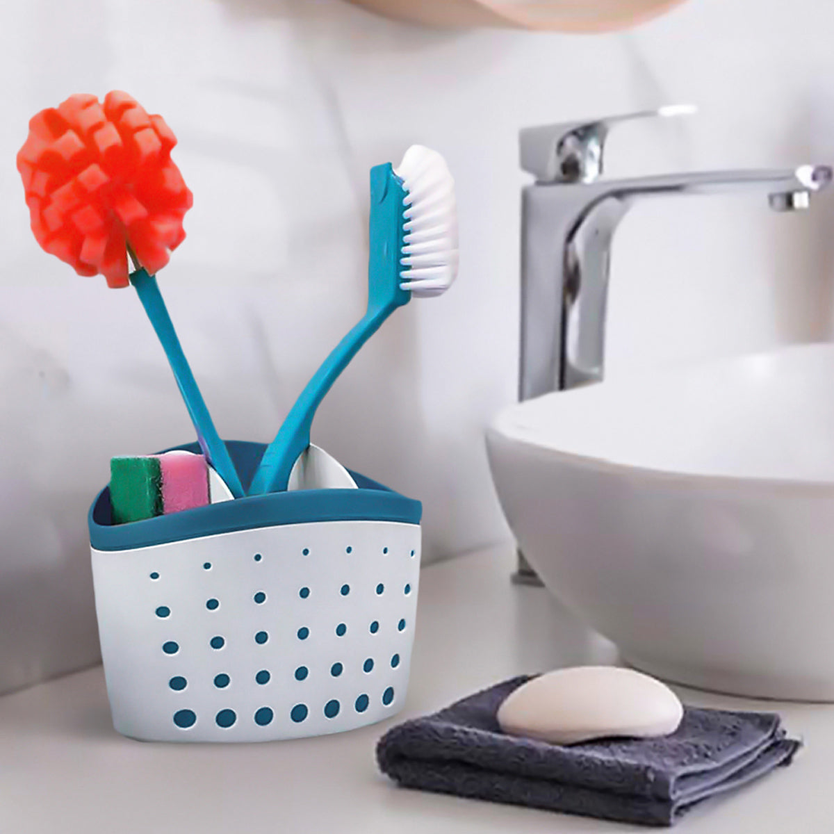 Kookee Kitchen Sink Organizer storage for Dishwashing Brush, Wiping Cloth, Soap, Sponge Sink Caddy