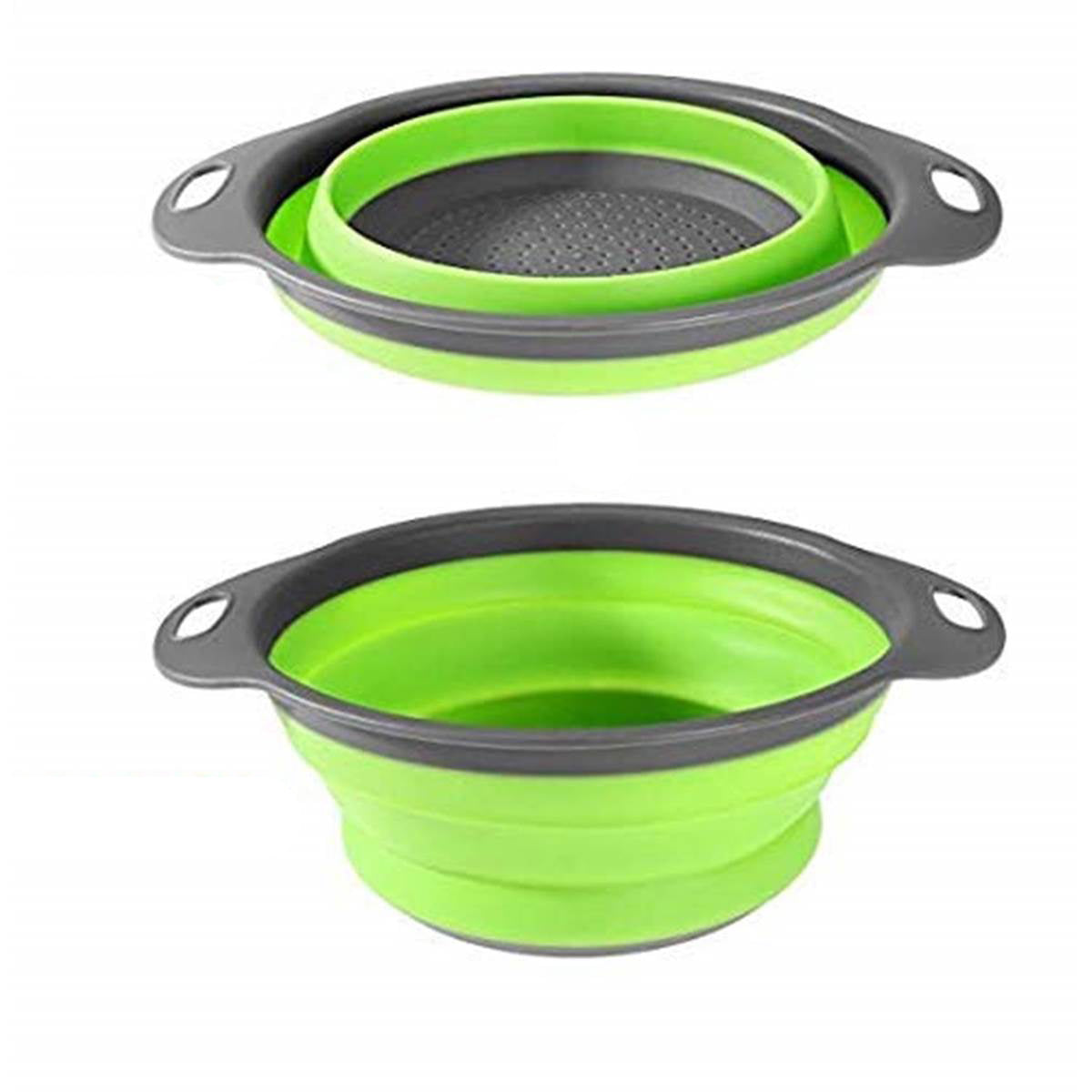 Kookee Collapsible Silicone and Plastic Stainer, Bowl (Set of 2) Easy Folding, Stackable, Space-Saving Design to Kitchen for Draining Pasta, Fruits or Vegetable (5467)